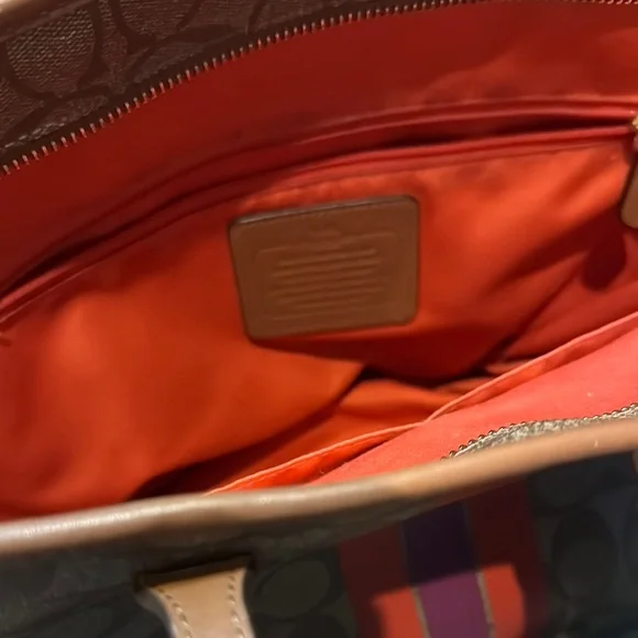 Coach Brown and Red Signature Tote with Leather Handles - Picture 7 of 8